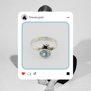 AQUAMARINE PRINCESS RING HANDMADE IN STERLING SILVER METAL SIZE 6